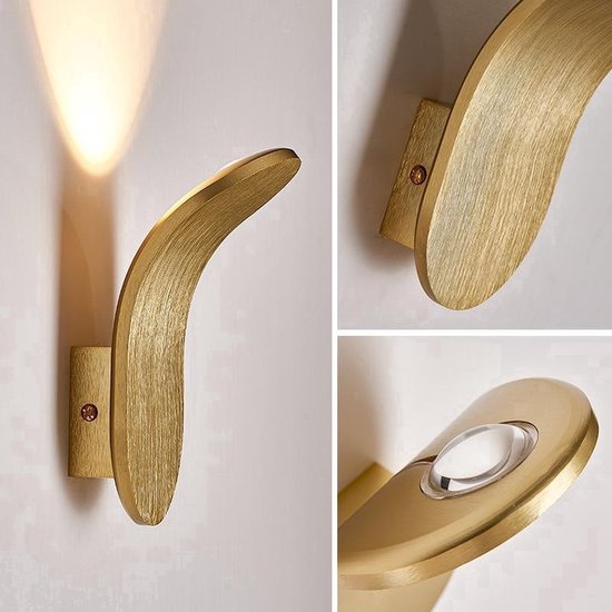Applique Cahaya courbée dorée - Modèle 2024 - applique pour intérieur - Éclairage LED - Lumière blanc chaud - appliques