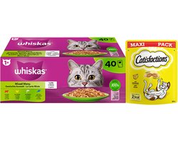 Whiskas & Catisfactions kattenvoeding - mix natte voeding en snacks met kaas - 3580g
