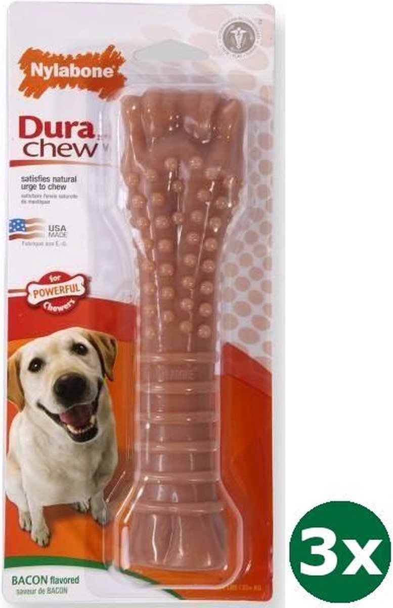 Nylabone dura chew voor harde bijters baconsmaak 3x Vanaf 23 kg