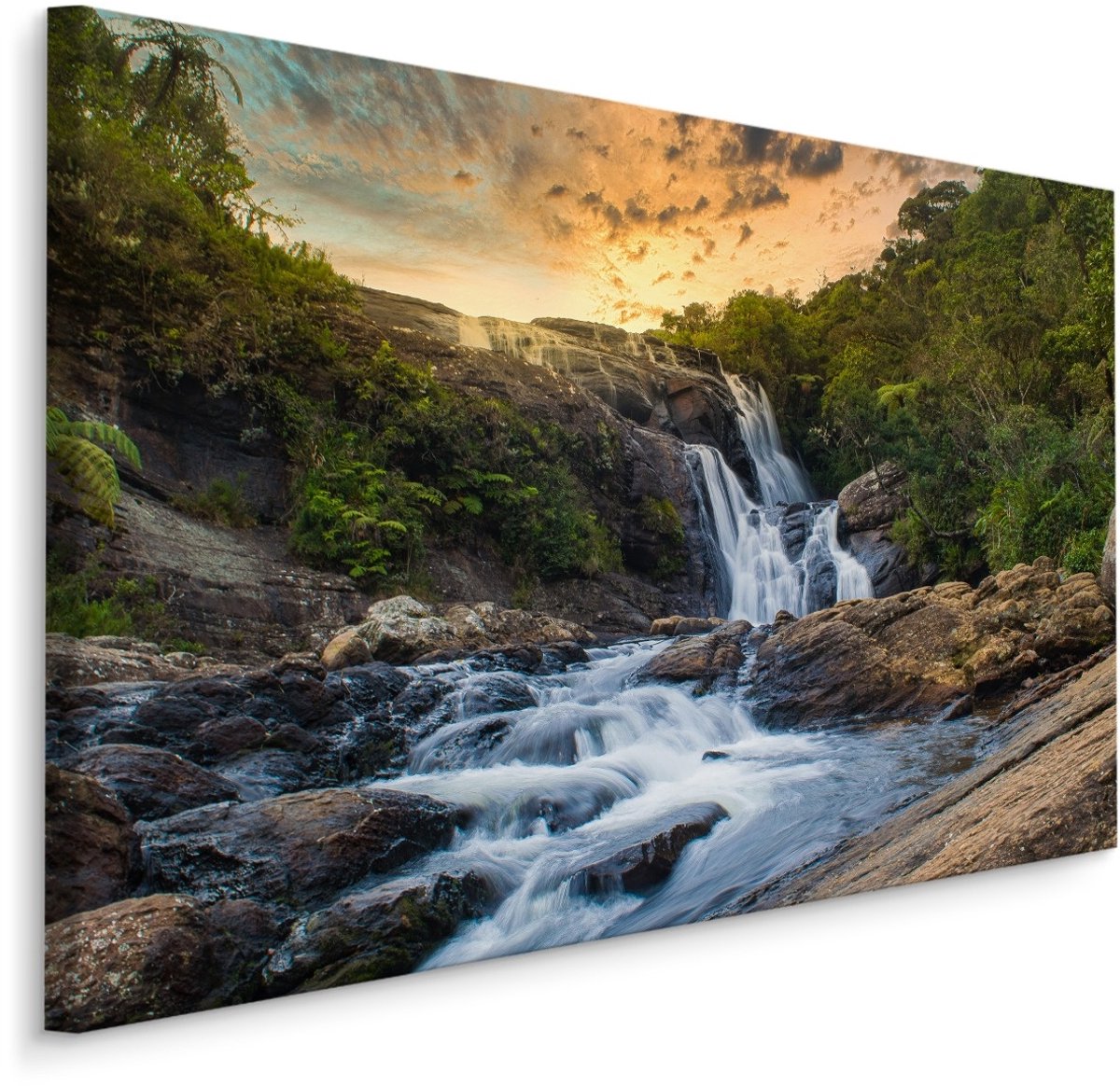karo-art Schilderij - Waterval in Sri Lanka, premium print Multikleur