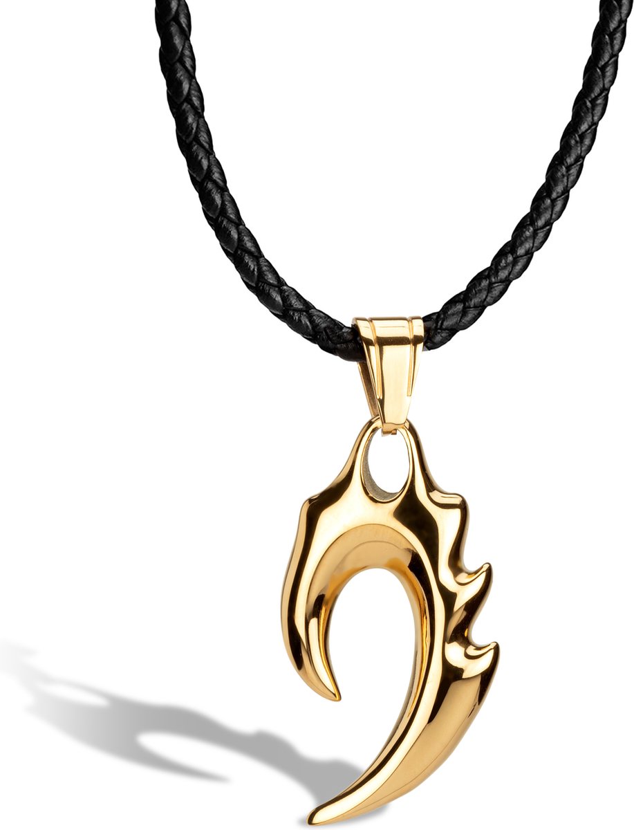 SERASAR Lederen Halsband Man [Flame], Goud 60cm, Huwelijksgeschenken voor Mannen