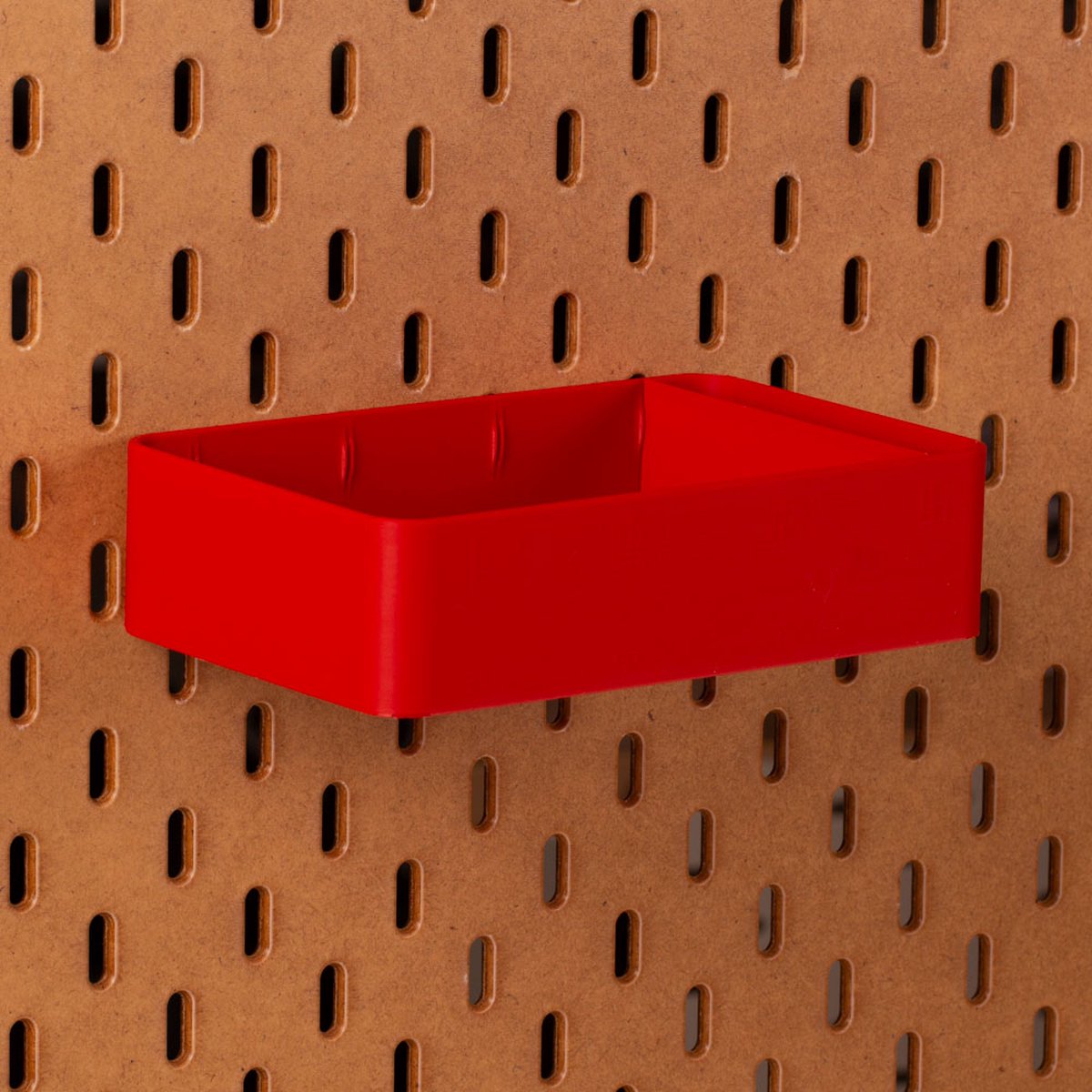 Standaard bakje voor Ikea Skadis pegboard 16x10x4 cm - Rood - Met tussenschotjes - Opberger