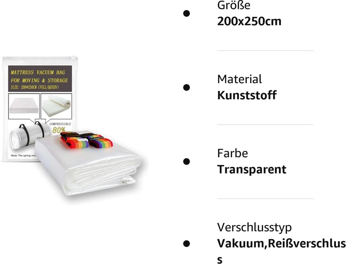 Vacuümzakken voor matrassen, 240 x 130 cm, opbergzak voor matras, grote vacuümzakken, stofzuigerzakken, kledingzak, vacuüm voor matrassen tot 200 x 150 cm, verhuizing, transport, ruimtebesparend