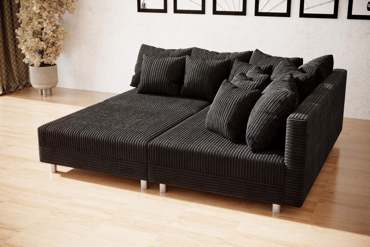 hoekbank denver mini- corduroy zwart - met poef (hocker) - hoeksalon mini met poef - seatsandbeds