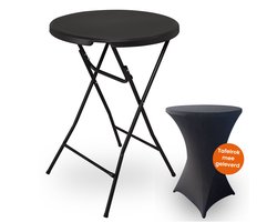 Goliving Statafel – Inclusief Statafelhoes – Statafelrok – Inklapbaar – Stevige partytafel – Voor binnen en buiten – Draagvermogen 50kg – Ø80 x 110 cm – 8,5 kg – Zwart
