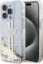 Guess Liquid Glitter Gold Stripe Back Case - Apple iPhone 15 Pro Max (6.7") - Transparant