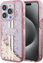 Guess Liquid Glitter Gold Stripe Back Case - Apple iPhone 15 Pro Max (6.7") - Roze