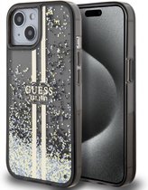 Guess Liquid Glitter Gold Stripe Back Case - Apple iPhone 15 Plus (6.7") - Zwart