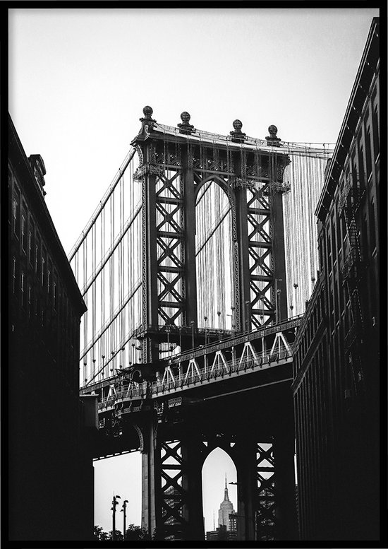 Poster Manhattan Bridge zwart-wit - Natuur poster - 50x70 cm - exclusief lijst - WALLLL