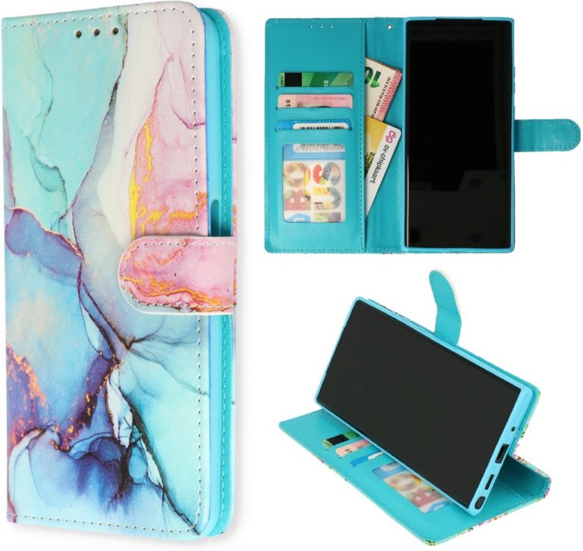 Cityhoesje-Bookcase Geschikt voor Samsung Galaxy A24 – Print Marmer Roze Blauw