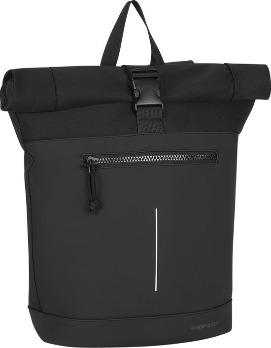 New Rebels Bruce New York Zwart 21L Rolltop Rugzak Waterafstotend Laptop 15.6