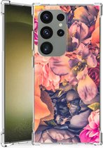 Silicone Case Geschikt voor Samsung Galaxy S24 Ultra Smartphone hoesje met doorzichtige rand Bloemen Boeket