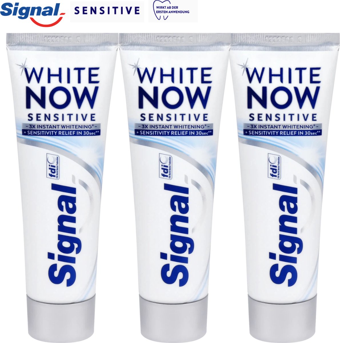 Signal White Now Sensitive Whitening Tandpasta - 3 x 75 ml - Beschermt Gevoelige Tanden en Tandvlees - Direct 3 x Wittere Tanden
