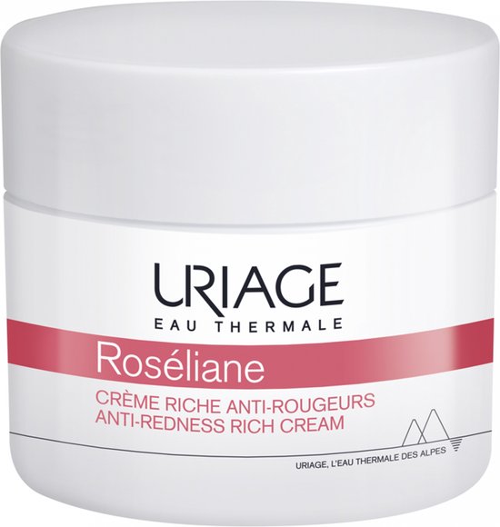 Uriage Roséliane Anti-Roodheid Crème pot met roze band.