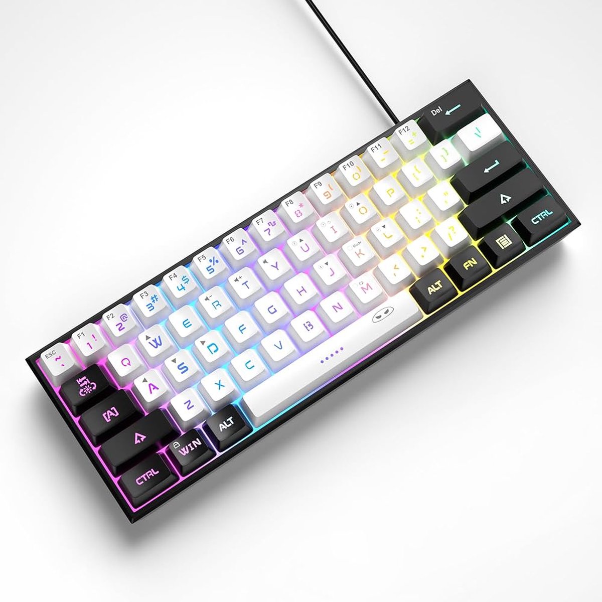 MageGee TS91 Wit/Zwart - Gaming Toetsenbord - 60% Keyboard - Ergonomisch - RGB toetsenbord