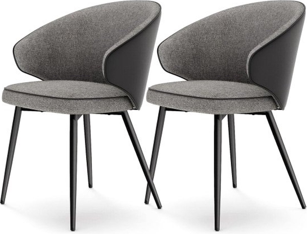 ZAZA Home Eetkamerstoelen Set Van 2 Keukenstoelen Gestoffeerde Stoelen Stoel Met Armleuningen Metalen Poten Modern Woonkamerstoelen Voor Eetkamer Keuken Donkergrijs