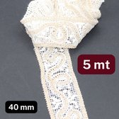 5 Meter GEBORDUURD MACRAME LINT, Breedte 40MM, Kleur BEIGE/WIT