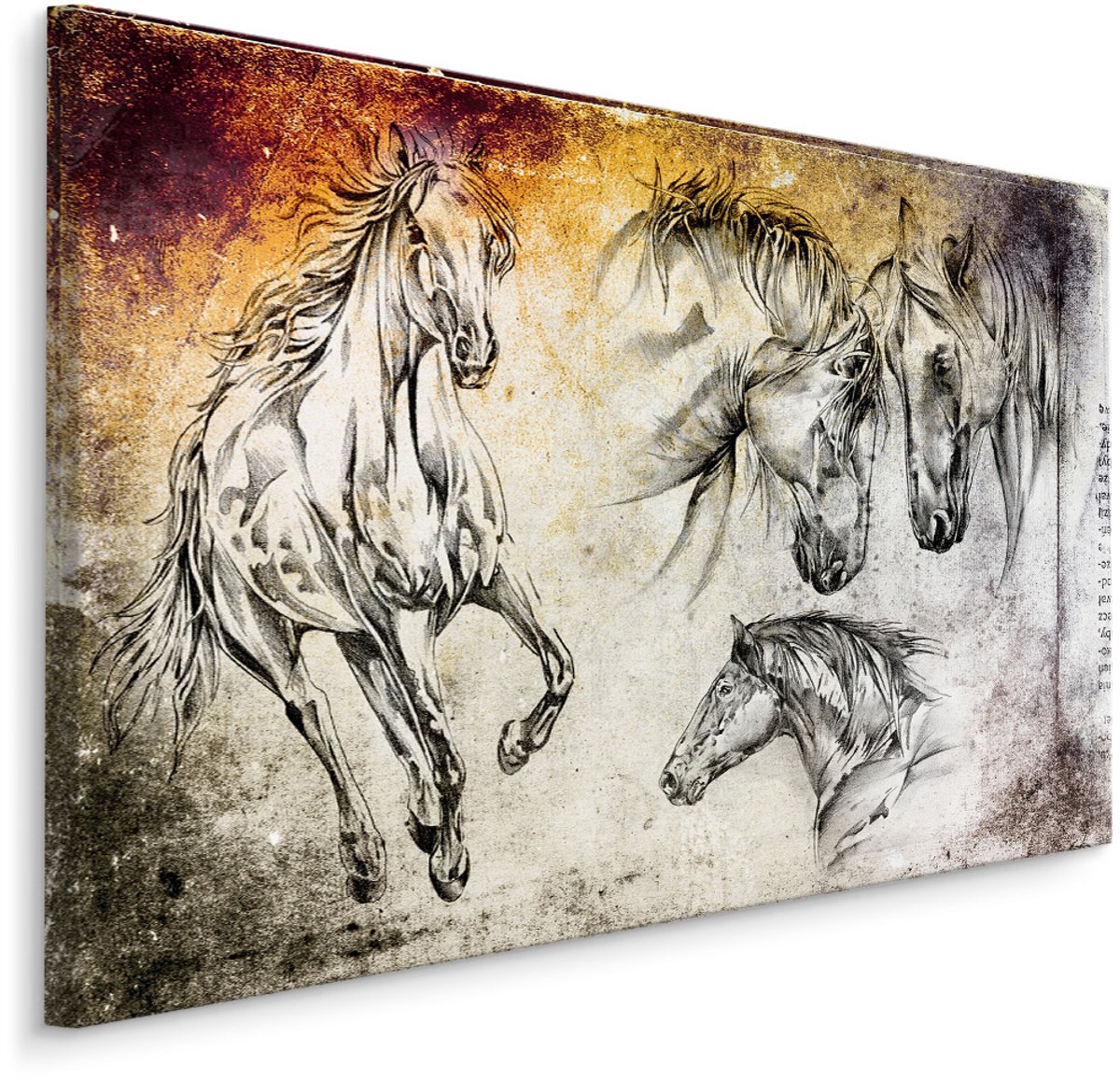 karo-art Schilderij - Geschilderde Paarden , Wanddecoratie , Premium print Multikleur