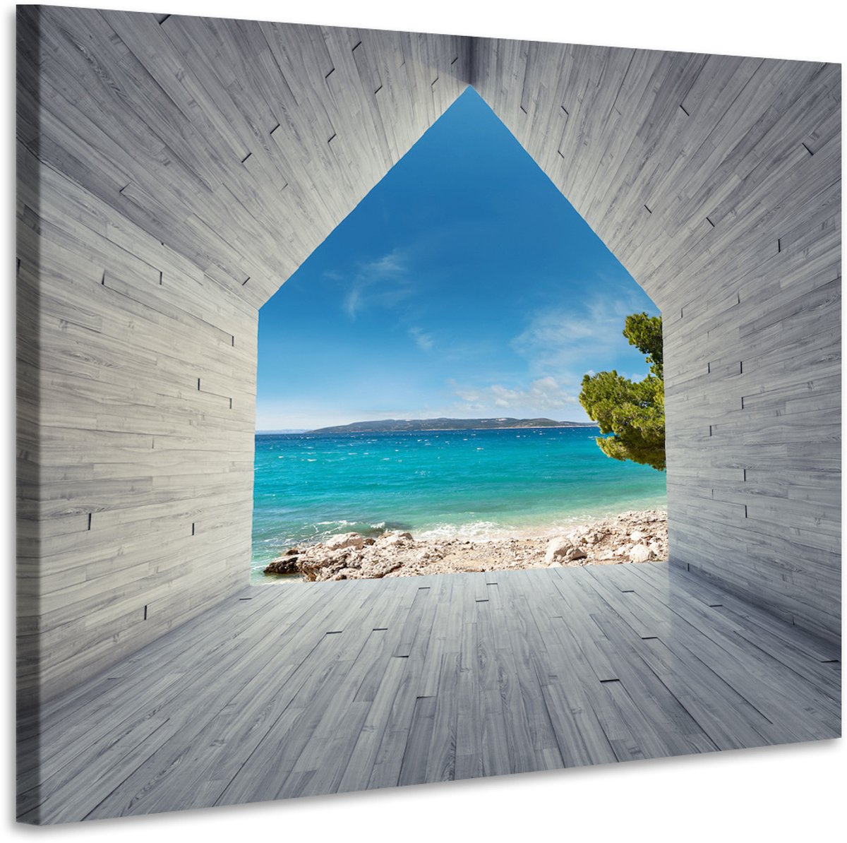 karo-art Schilderij - Uitzicht zee en bergen , premium print, 3 maten Multikleur