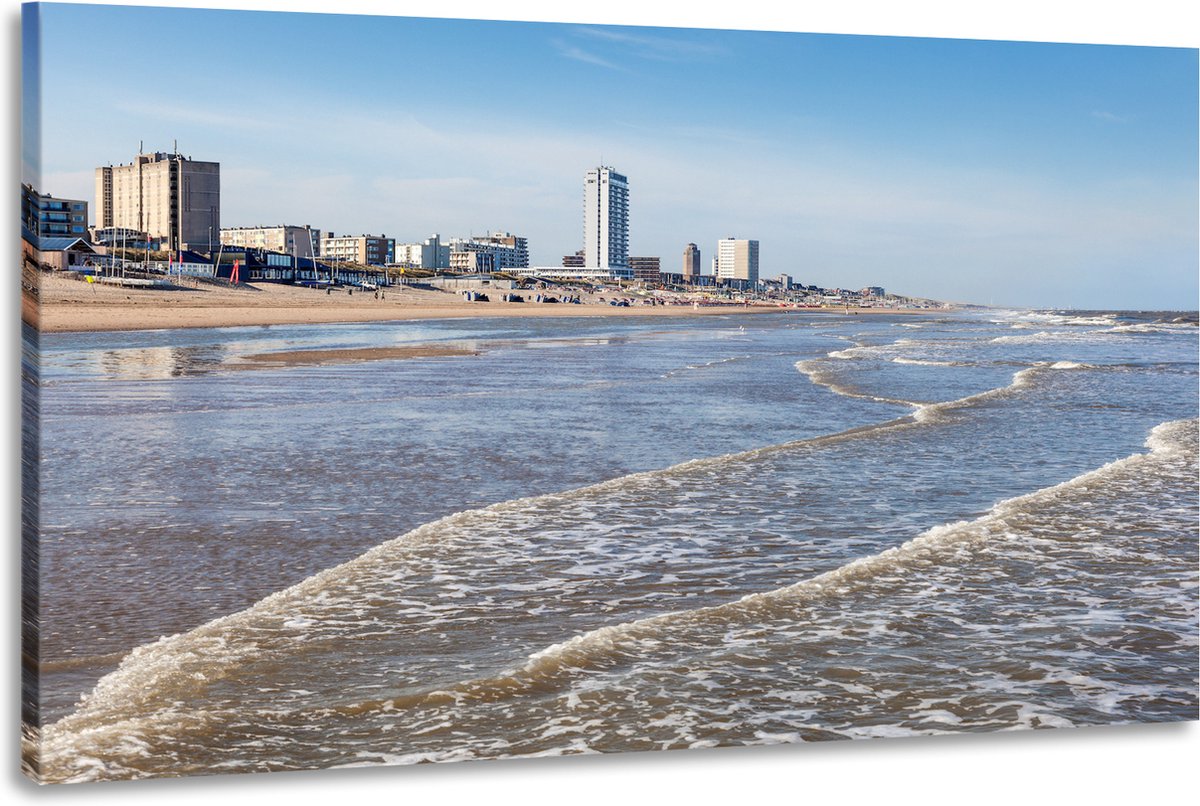 karo-art Schilderij -Strand van Zandvoort, Noordzee, 100x70cm. premium print, wanddecoratie Multikleur