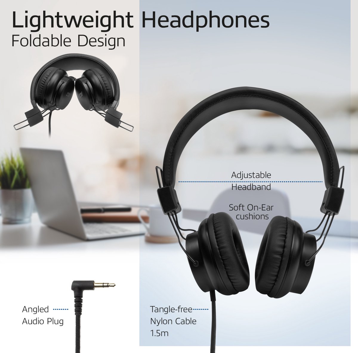ACT Koptelefoon met draad 1,5m | Opvouwbare hoofdtelefoon met kabel | 3,5mm audiokabel | AC9300 – foto 4