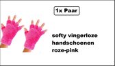 Paar softy vingerloze handschoenen roze-pink - vingerloos hand schoen carnaval winter unisex festival sport winter fluor