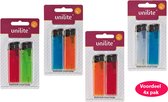 Aansteker Unilite® - 4x blister van 2 stuks - totaal 8 stuks aanstekers - transparant kleur - navulbaar - klik systeem - verstelbaar vlam - lighter