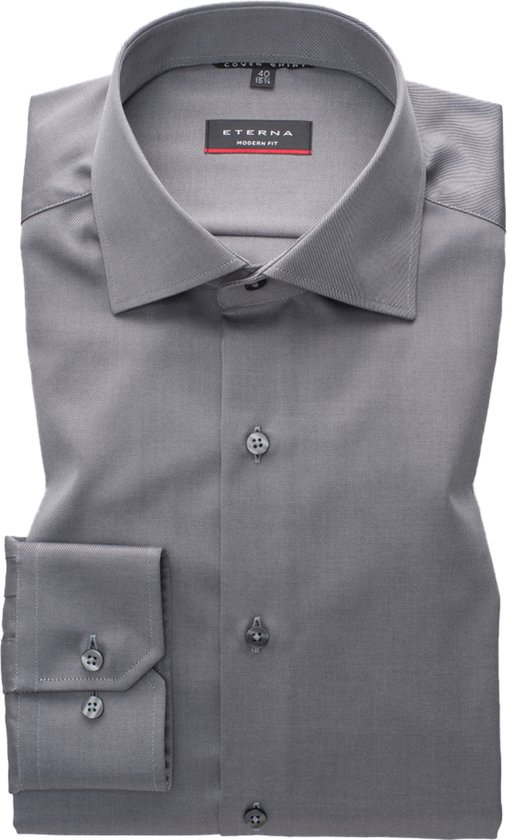 ETERNA modern fit overhemd - twill - antraciet grijs - Strijkvrij - Boordmaat: