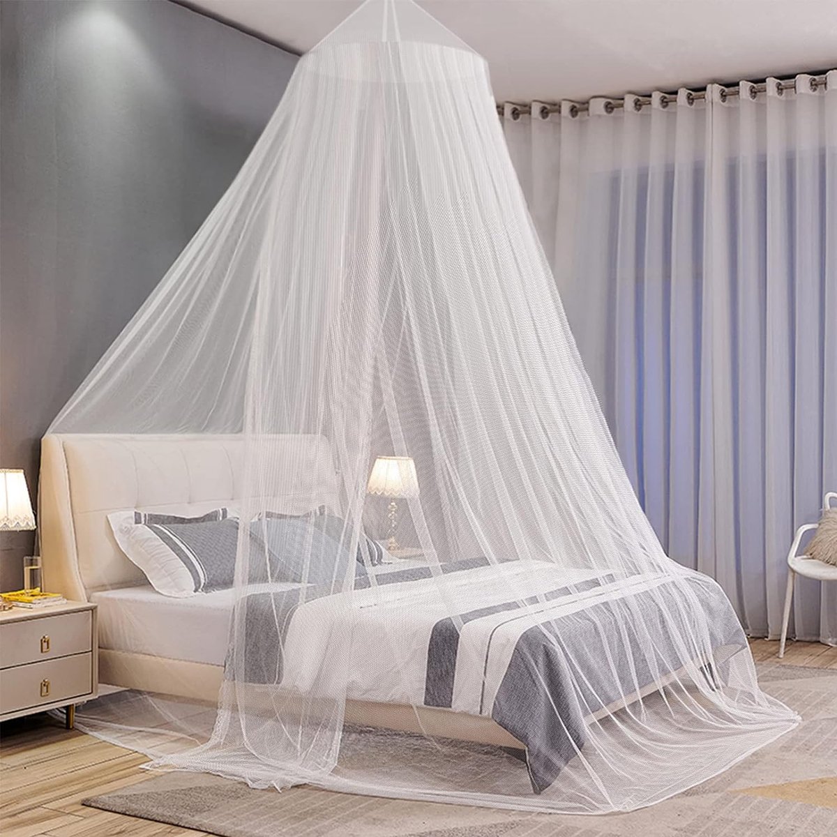 CeeKii Baldakijn kinderkamer bedhemel babybed, hemelbed gordijnen babykamer decoratie muggennet voor prinses speeltenten babybed slaapkamer decoratie met sterrenslinger (blauw