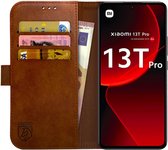 Rosso Element Book Case Wallet Hoesje Geschikt voor Xiaomi 13T / 13T Pro | Portemonnee | 3 Pasjes | Magneetsluiting | Stand Functie | Bruin