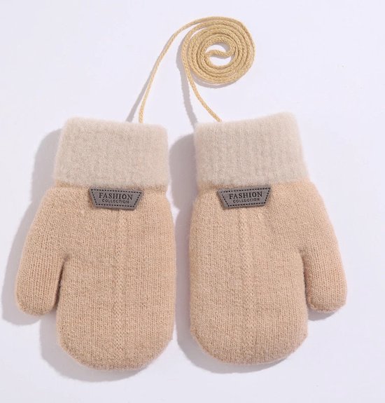Ychee - Unisex Kinder Winter Wanten - Handschoenen - Wol - Warm - Klein - Outdoor - 1-3 jaar - Beige