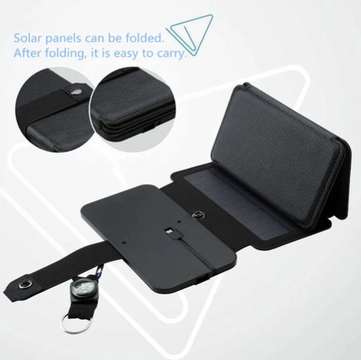 BeeSea Zonnepaneel - 5 panelen - 5v - Ingebouwde Batterij- Draagbare Zonne-lader - Waterdichte Solar - Batterij Voor mobiele Telefoon - Outdoor
