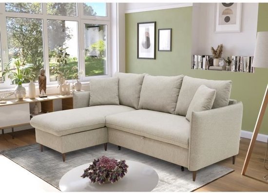 Monet - Hoekbank 4-zits met chaise longue - Ribstof beige - Links