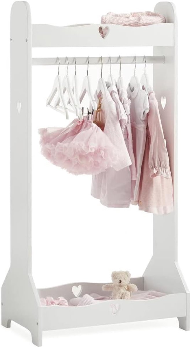 Kinderkledingrek- Ruimtebesparend Mini Houten Kledingrek voor Kinderen - Kinderkamermeubilair - Wit