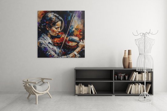 Canvas Schilderij - Vrouw speelt viool - Vierkant - Wanddecoratie - 100x100x2 cm
