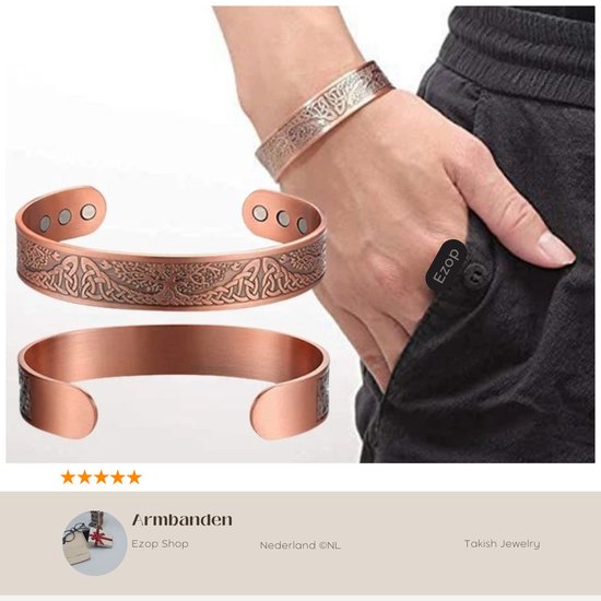 Bracelet en Cuivre Magnétique | Ajustable | Aimants puissants en néodyme