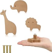 3 Stuks - Houten Kastknop Dieren - Ladeknop - Meubelknop - Kinderkamer decoratie - Leeuw Giraf Olifant