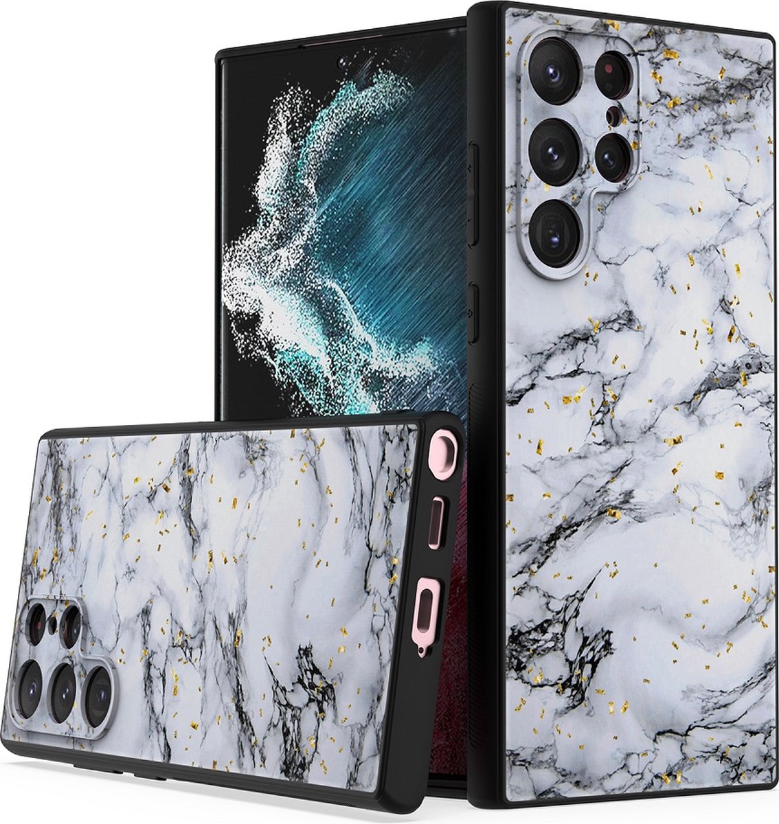 Silicone Hoesje Print - Backcover - Geschikt voor Samsung Galaxy S23 Ultra - Marmer Wit
