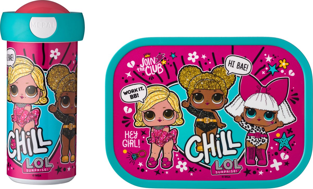 Mepal lunchset Campus – Broodtrommel en Drinkbeker voor kinderen – Bento box – Schoolbeker – L.O.L. Surprise