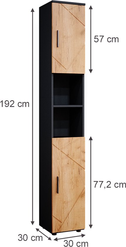 Vicco Meuble de salle de bain Irma, 30 x 192 cm, Anthracite/Chêne doré puissant