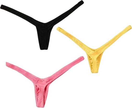 3 stuks Sexy Sunshine String - Lingerie - Dames - Ondergoed - Slip - Slipje - Zwart - Geel - Roze