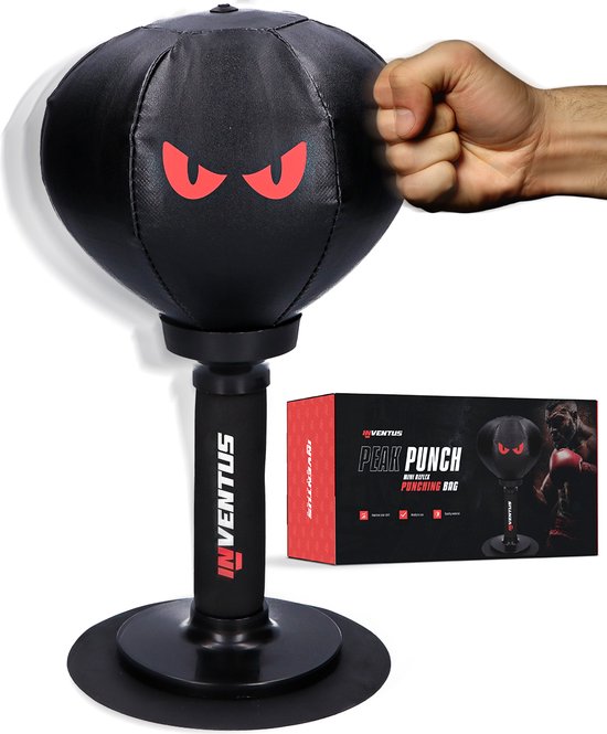 Foto: Inventus boksbal peakpunch met zuignap mini bokspaal anti stress gaming accesoires boxing reflex stressbal kinderen en volwassenen zwart