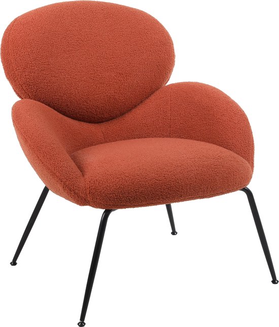 Teddy fluwelen kapstoel met metalen poten, zachte gewatteerde stof karakteristieke armleuning moderne vrijetijdsstoel, geschikt voor make-upstoelen in de woonkamer en slaapkamer (oranje)