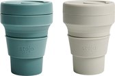 STOJO - Opvouwbare Beker - To Go - Eucalyptus & Oat - 355ml - Herbruikbaar - Reusable Cup - Set van 2 Stuks