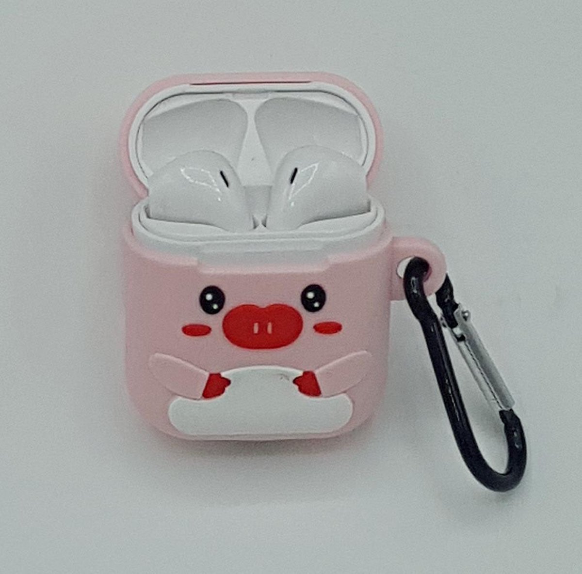 Cartoon Silicone Case voor Apple Airpods - pretty piggy - met karabijn