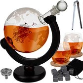 Carafe à whisky - Globe - Set à whisky - Set de carafe à whisky de Luxe - Pierres à whisky - Verres à whisky - Glas - Bois - 20 x 13 x 22 cm - Sous-verres
