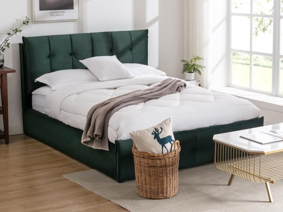 Bed met opbergruimte - 140 x 200 cm - Fluweel - Groen - OLERIA L 155 cm x H 116 cm x D 213 cm