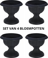 Plantenpot - Bloempot - Stijlvol Design - Antraciet - Polyetheen - Set van 4 stuks - Binnen en Buiten - Lichtgewicht