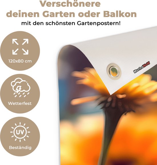 Tuinposter vlinder - Tuindecoratie - Vlinder op bloemen - 120x80 cm - Poster voor in de tuin - Buiten decoratie - Schutting tuinschilderij - Tuindoek muurdecoratie - Wanddecoratie balkondoek
