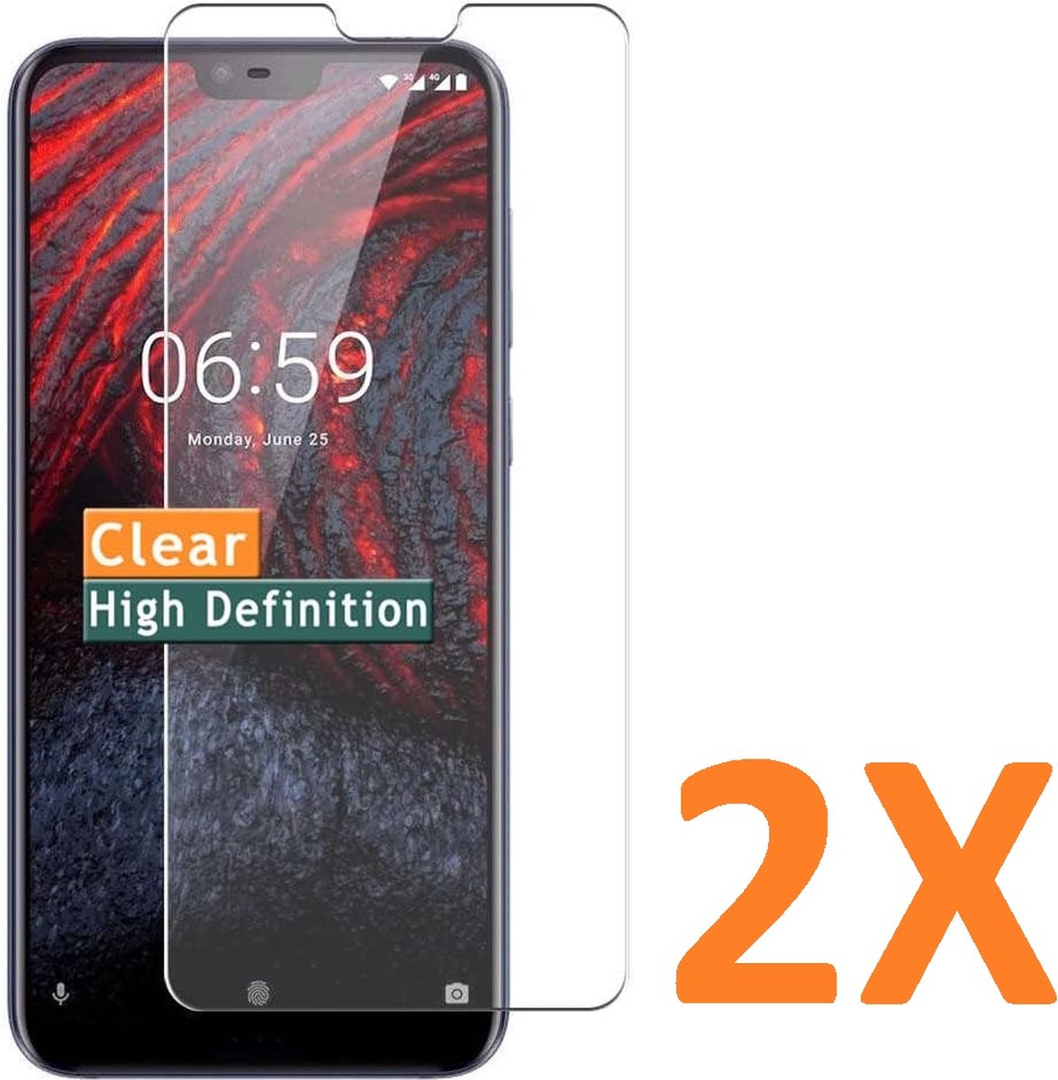 Screenprotector Glas - Tempered Glass Screen Protector Geschikt voor: Nokia 6.1 Plus - 2x